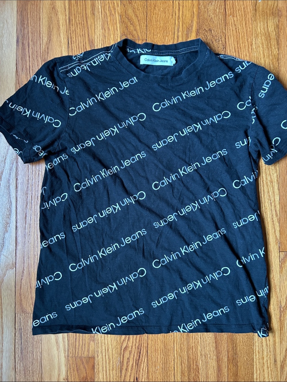 Calvin Klein Jeans Black All-Over Logo Short Sleeve Tee